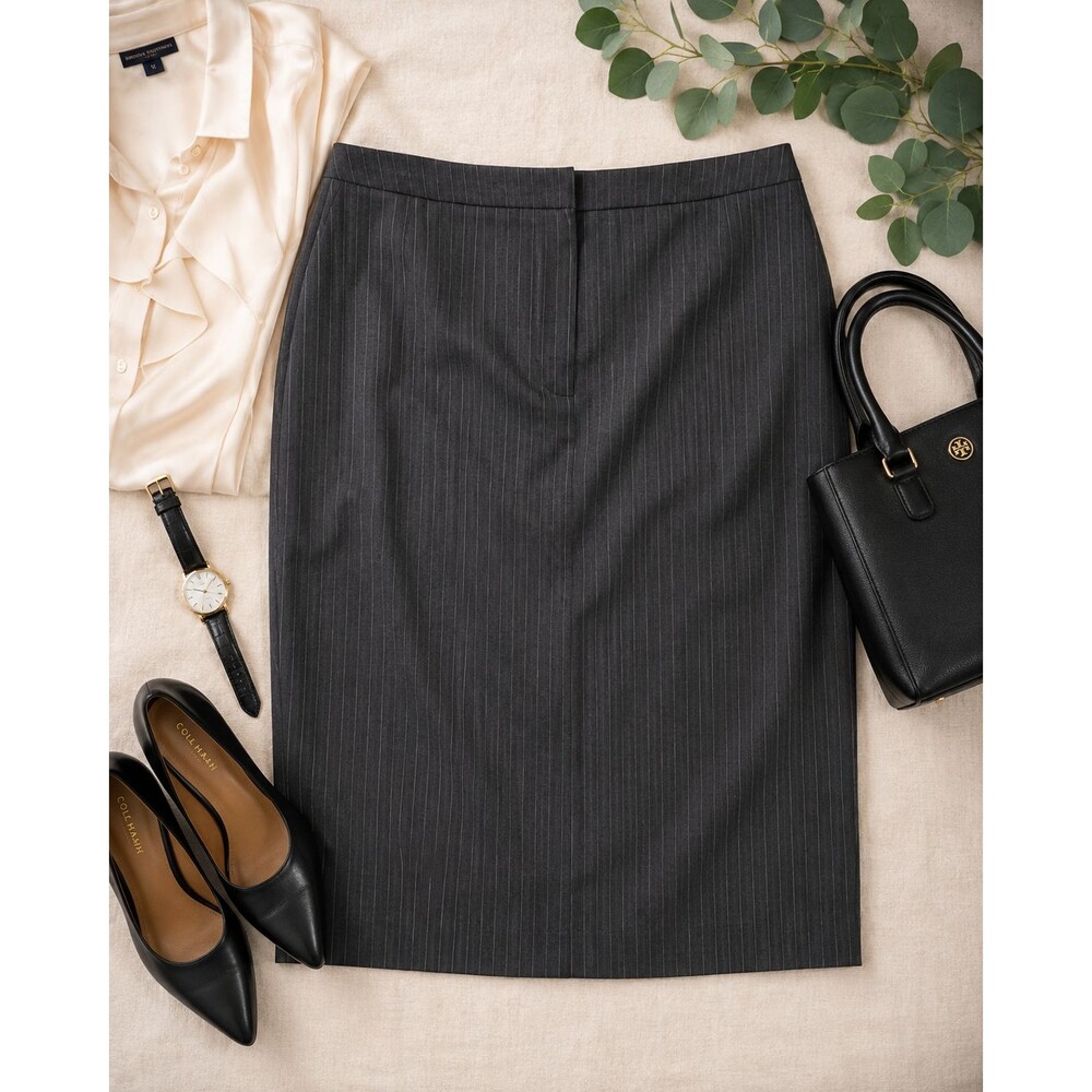 Brooks Brothers 346 Wool Blend Pinstripe Pencil Skirt Women's 14 Gray Career